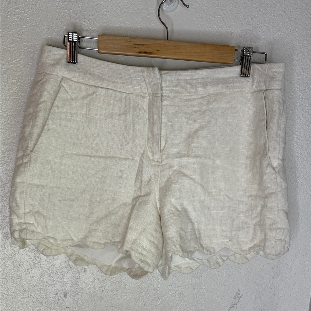 Alice Collection white linen lined Shorts scallop hem pockets size 8